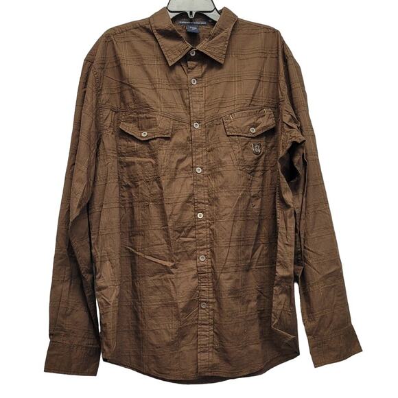 Francois Girbaud Mens 2XL 100% Cotton Grid Plad Long Sleeve Button Up Shirt - Picture 1 of 4